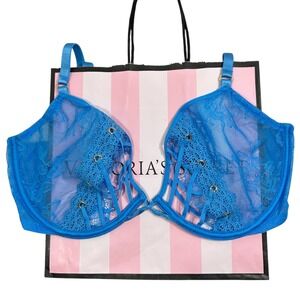 NWT Victoria's Secret Very Sexy Lace Up Low‎ Cut Demi Bra 36D Blue Lingerie